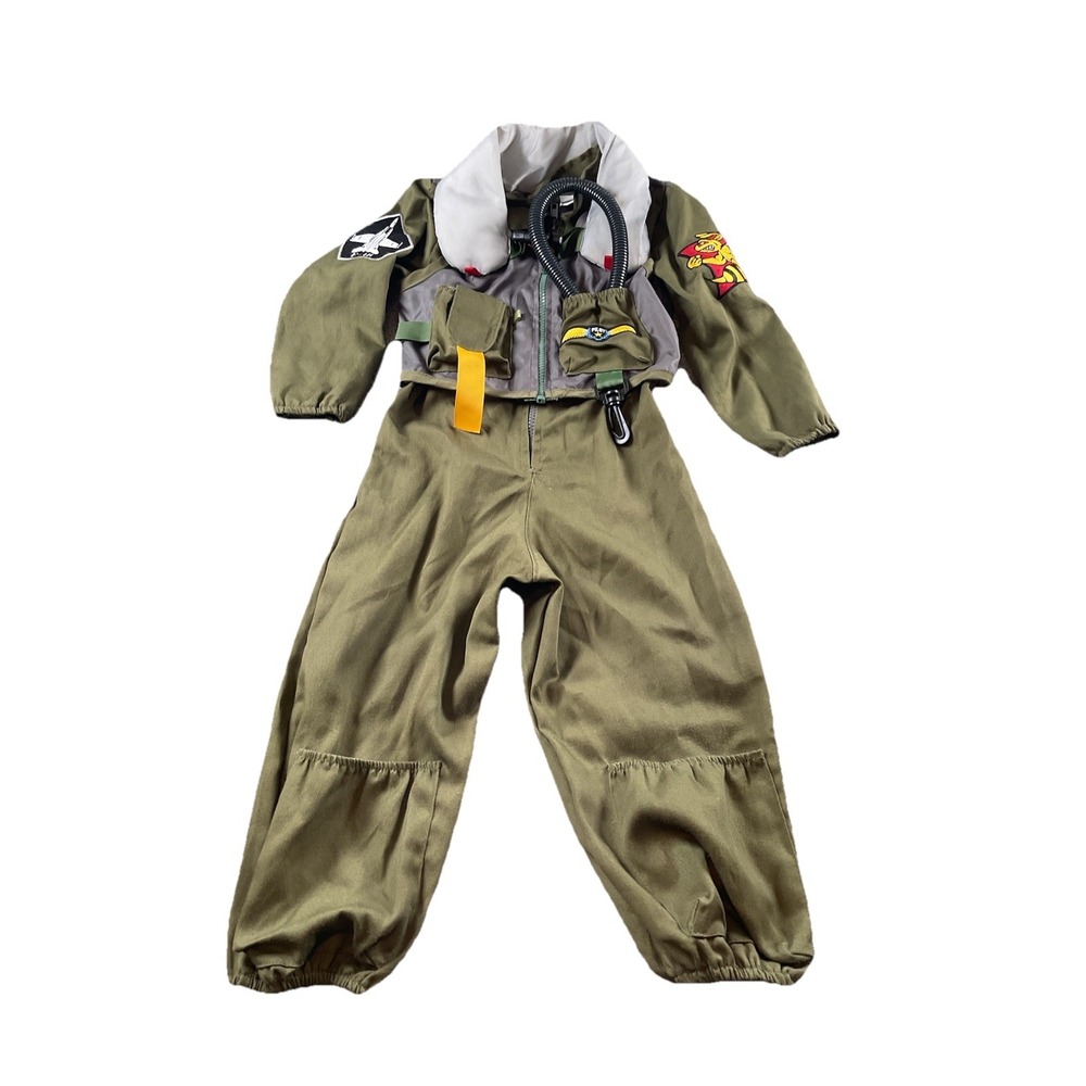 Pilot Costume Kids Size Top Gun‎ Style Olive Green Jumpsuit Outfit